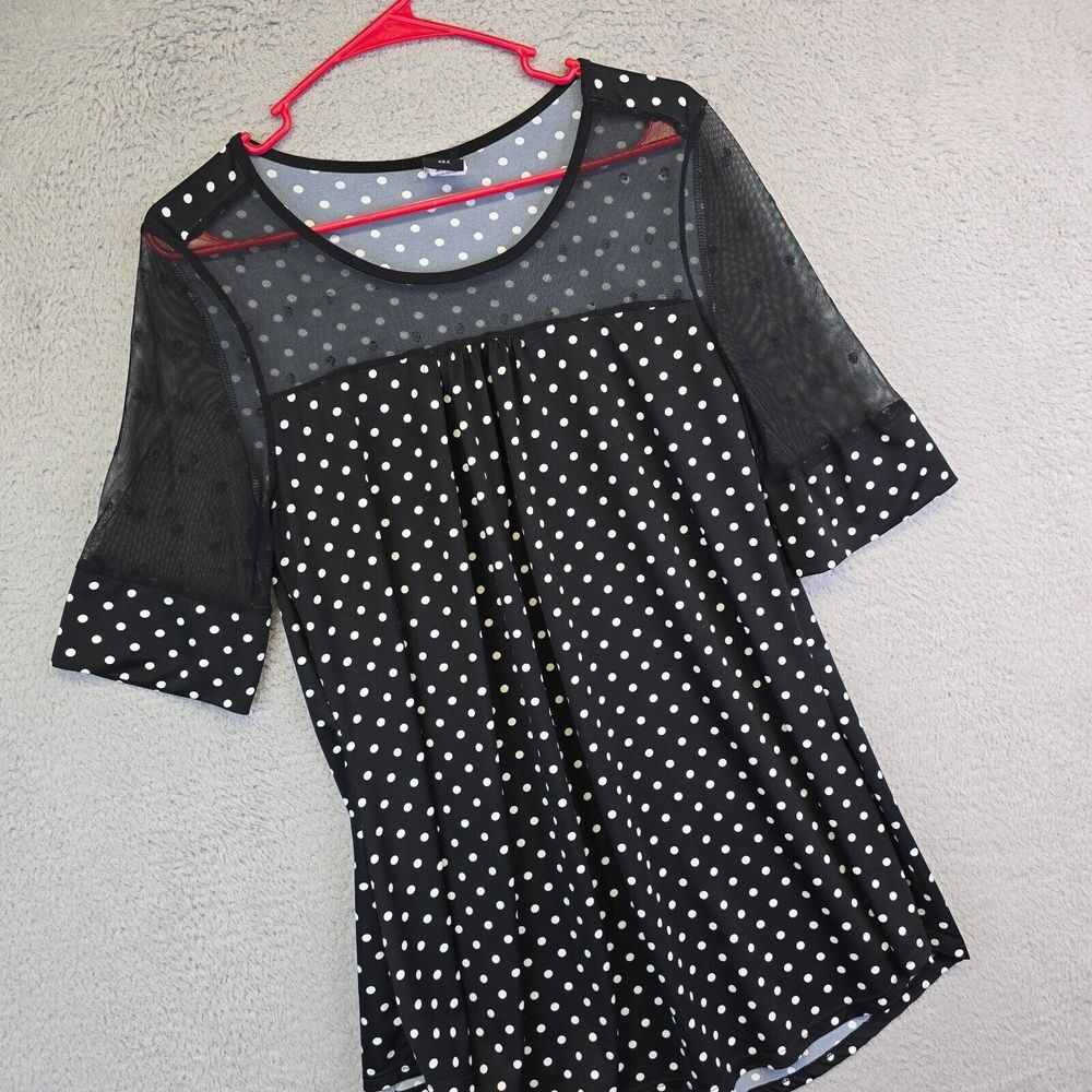Cozy‎ Collection Top Womens XL Half Sleeve Sheer Polka Dot Flowy Boho Preppy 90s